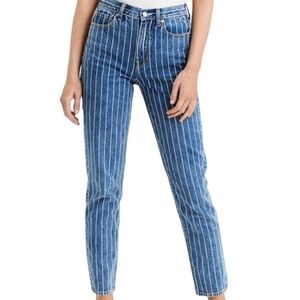 American Eagle Outfitters Blue Pin Striped High Rise Ankle Mom Jeans Size 6 Shor